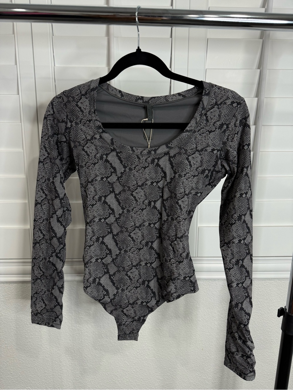 SKIMS Gray Snake-Print Long-Sleeve Bodysuit